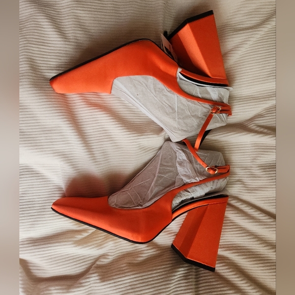Zara Satin Effects Slingback Heels Orange Sizes: 9, 10 available New - Picture 14 of 15